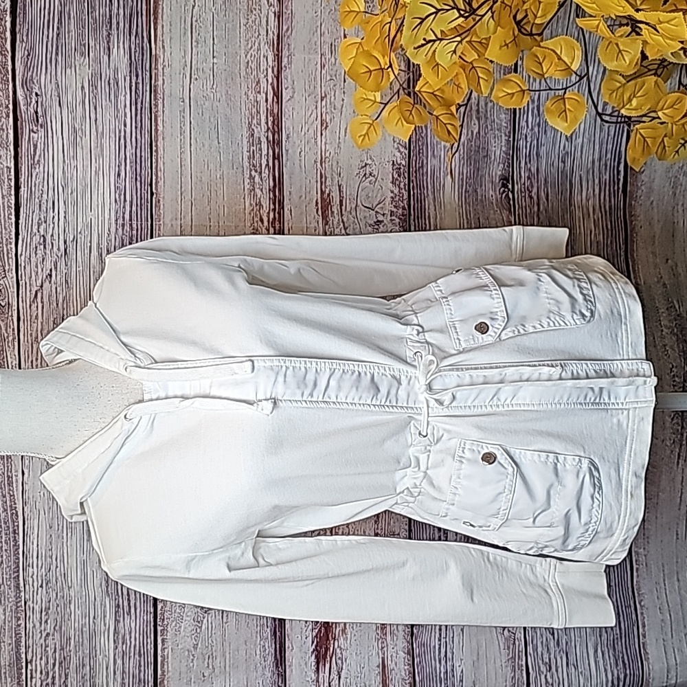 L-RL LAUREN RALPH LAUREN ACTIVE WHITE LONG SLEEVE CINCHED WAIST HOODED  JACKET